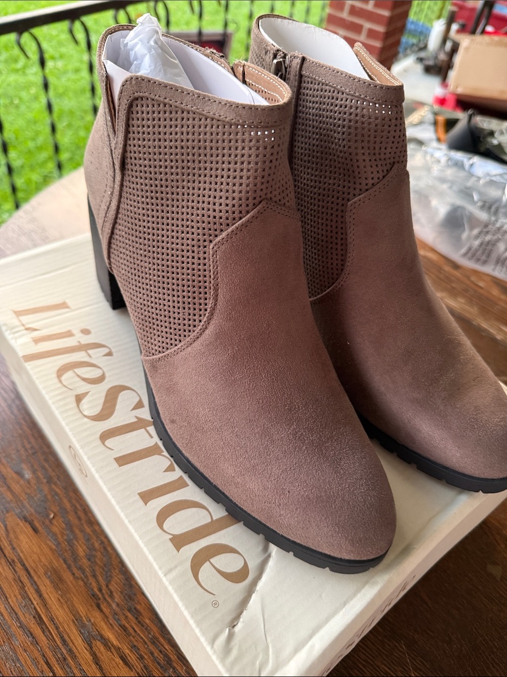 NWT in box Life Stride Taupe size 11 zip Perforated MicroSuede Ankle Booties